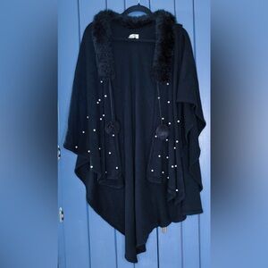 Mosnova Black Beaded Sweater Cape One Size Whimsigoth Dark Romance AS IS READ